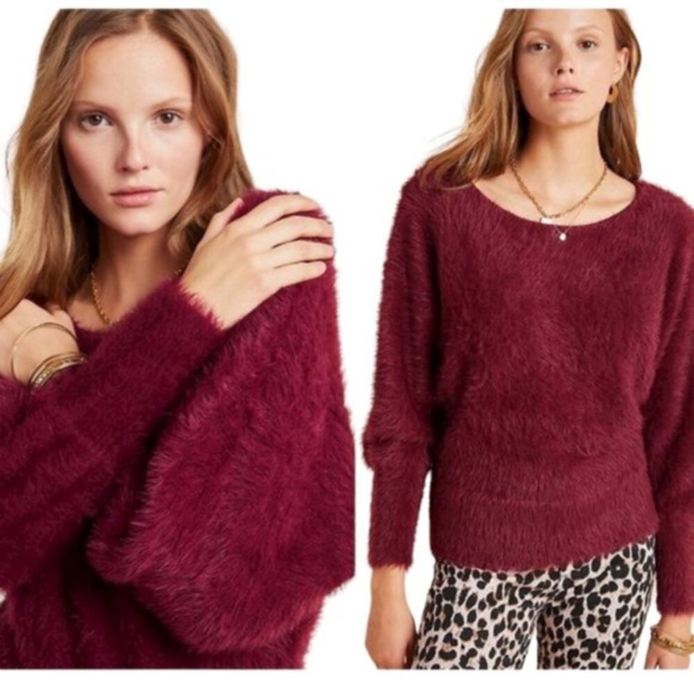 Anthropologie Ember Eyelash Soft Fuzzy Pullover Relaxed Fit Sweater Size Medium - Picture 1 of 12